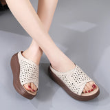 Summer Women Chunky Sandals Ladies Hollow Slippers Casual Sandals Slip On Lady Slides Platform Wedge Heel Slippers Zapatos Mujer MartLion   