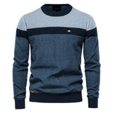 Spliced Cotton Sweater Men's Casual O-neck Pullover Knitted Sweaters Winter MartLion Y137-Navy EUR XXL 80-88 kg 