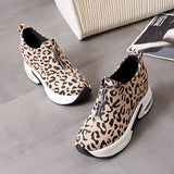 Women Sneakers Leopard Height Increasing Vulcanized Shoes Thick Bottom Zipper Wedges Ladies Casual MartLion   