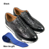 Casual Genuine Natural Cowhide Leather Sneakers Spring Autumn Lace-up Crocodile Pattern Men's Leather Shoes MartLion Black EUR 44 