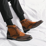 Patchwork Leather Boots Men's Suede And Split Leather Chelsea Leisure Formal Oxfords Shoes For Winter Mart Lion   