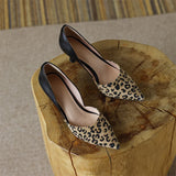 Spring Women Shoes Leopard Print Pointed Toe Chunky Heel Slip-On Pumps Concise High Heel MartLion   