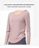  Women Long Sleeve T-shirts With Chest Pad Loose Sports Tops Gym Workout Blouse Sportswear Running Fitness Pulovers MartLion - Mart Lion