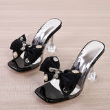 Liyke Female Shoes Summer Party Slippers Metal Buckle Bowknot Designer Sandals Women Transparent Heels Slide Mart Lion   