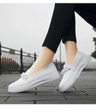 Women's Summer Footwear Slip On Chain Ballet Flats Sneakers Elegant White Nurse Ladies Loafers MartLion   