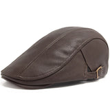 Men's PU Leather Beret Autumn Winter Visor Flat Cap Thicken Warm Hat Berets Vintage England Newsboy Caps MartLion coffee  