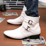 Leather Chelsea Boots Men White Dress Boots Men Casual High top Buckle Strap Formal Shoes Men Motorcycle Boots