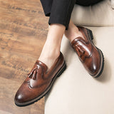 Brogue Dress Shoes Men's Formal Soft Split Leather Slip On Loafers Flat Work Footwear Mart Lion   