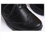 Women Pumps Shoes T High Heels Brogue High Square Heel Genuine Leather Wedge Richelieu MartLion   