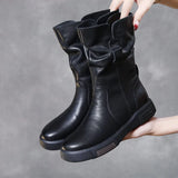 Ankle Boots Cow Leather Motorcycle Platform Wedge Winter Plush Knee High Women Shoes MartLion