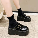 Increasing Ladies  Leather Pumps  Platform Wedge White Slippers  Women Slip on Casual Females Shoes MartLion Black 39 