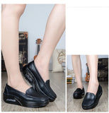 Women's shoes Spring autumn leather soft-soled work women black thick-soled cushion wedge single professional MartLion   