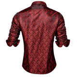 Hi-Tie Long Sleeve Silk Shirts Men's Suit Dress Outwear Slim Jacquard Wedding Floral Paisley Gold Blue Red MartLion   