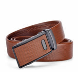 Men's Leather Belt Metal Automatic Buckle Work Black PU Strap MartLion Brown Oval 120cm 