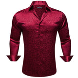 Luxury Silk Shirts Men's Black Floral Spring Autumn Embroidered Button Down Tops Regular Slim Fit Blouses Breathable MartLion 0710 S CHINA