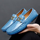 Men's Loafers Moccasins Slip on Driving Shoes Leather Designer Sewing Lazy Walking Casual Mart Lion Sky Blue 5 