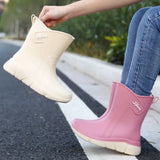 mid-calf women's rain boots adult rubber kitchen waterproof anti-slip cotton warm rain for all seasons MartLion   