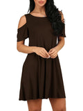 Elegant Dress Vintage Off Shoulder Short Sleeves Loose Women Solid Color Mini Dress Club Party MartLion Dark Brown S 