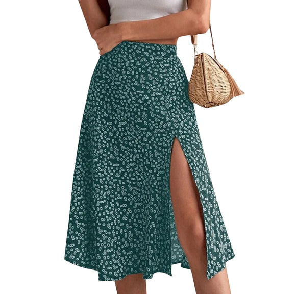 women long skirt summer Versatile floral skirt Casual Wrap Middle dresses classic beach MartLion   