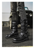 Men's Leather Motorcycle Boots Black Gothic Punk Cowboy Casual Military Tactical Mart Lion   