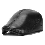 Men's outdoor leather hat winter Berets warm Ear protection cap 100% genuine dad hat Leisure MartLion black 56CM 