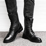 Luxury Black Men's Motorcycle Boots Winter Punk Formal Shoes High top Genuine Leather Ankle Couple Mart Lion   