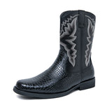 Men's Winter Crocodile Pattern Boots Trends Embroider Versatile Comfort Soft Sole Driving MartLion Black 38 