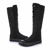 High Barrel Shoes for Women Elevated Canvas Flat Sole Boots Lace Casual Board MartLion   