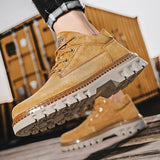 Winter Plush High Top Men's Black Boots Lace-Up Round Toe Leisure All-match Men's Casual Leather Shoes Non-slip Rubber
