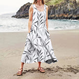 Women's Dresses Unique Printed Mid-Calf Dresses For Round Collar Sleeveless Frocks For Girls MartLion   