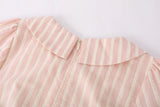 Summer Women Short Sleeve Striped Dress Mori Girl Mini Frocks Peter Pan Collar MartLion   