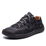 Men's Casual Shoes Genuine Leather Outdoor Walking Sneakers Leisure Vacation Soft Driving Sneakers Mart Lion Black 6.5 