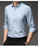 Mulberry Silk Shirt Men's Long Sleeved Spring and  Casual Solid Color Thin Formal No Iron Shirts MartLion   