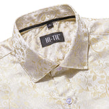 Hi-Tie Men's Silk Shirts Jacquard Paisley Floral Long Sleeve Lapel Shirt Blouse Outerwear Wedding Office Breathable MartLion CY-1051 S 