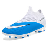 Men's Football Boots Without Lace Childrens Hightop Soccer Shoes Society Cleats Kids Football Training MartLion WhiteBlue cd 47 