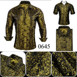 Luxury Silk Shirts Men's Black Silver Paisley Embroidered Spring Autumn Blouses Regular Slim Fit Breathable MartLion   