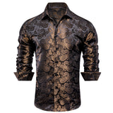 Silk Men's Shirts Long Sleeves Woven Paisley Wedding Party Over shirt Wedding MartLion   