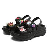 Sandals for Women Korean Wedge Platform High Heels Ladies Shoes Outdoor Beach Peep Toe Non-slip MartLion Black 33 