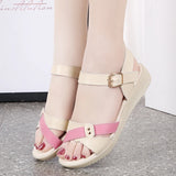 Summer Leather Metal Buckle Strap Ladies' Sandals Heel Height 2.5CM flat Women's Beach Shoes MartLion   