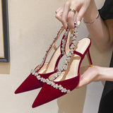 Womens High Heel Sandals Summer Pumps Luxury Rhinestone Strap Slingbacks Female Party Wedding Shoes Mart Lion   