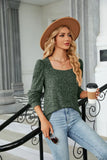 Autumn Winter Women's Solid U-Neck Casual Pit Square Neck Elegant Loose Versatile Long Sleeve T-shirt Top MartLion   