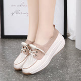 Hollow Lace Up Women sneakers Microfiber Summer Wedges Outsole Shoes Breathable loafers MartLion   