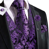 Hi-Tie Silk Vests Jacquard Waistcoat Neck Tie Hanky Cufflinks Brooch Set for Men's Suit Sleeveless Jacket Wedding MartLion MJ-0015-0073 S 