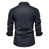 Brand Elastic Cotton Denim Shirt Men's Long Sleeve Cowboy Shirts Casual Slim Fit Designer Clothing MartLion   