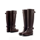 Comemore Women Black Water Zip Rain Boots High Female PVC Rainboots Waterproof Flat Shoes MartLion Brown 36 
