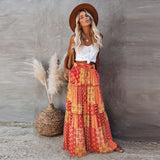 Ethnic Style Vintage Long Skirt Women Summer Loose Beach Ladies  Casual MartLion Yellow XL 