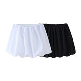 Women Solid Pleated Mini Skirt Vintage Elastic Waist Female Chic Lady Skirts MartLion   