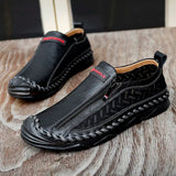 Genuine Leather Casual Shoes Men's Casual Loafers Adult Breathable Footwear Zip Sneakers Sewing Mart Lion   