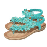 Sandals Women's Flower Accessories Round Toe Clip-in Flat Shoes Play Travel Beach MartLion Green 36 