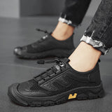 Men's Casual Shoes Summer Breathable Thin Driving Mesh Finish Cover Feet Black Sports MartLion   